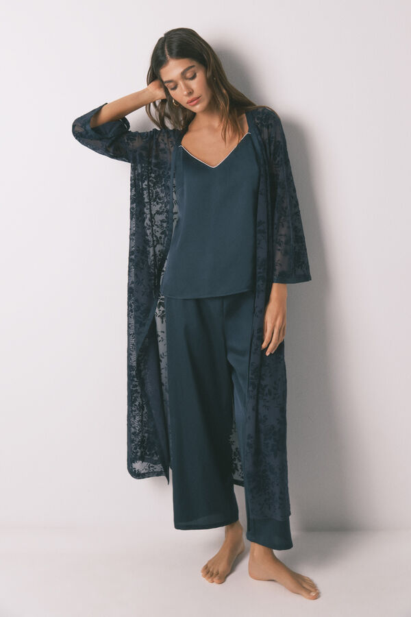 Women'secret Robe longo e solto de cetim azul azul