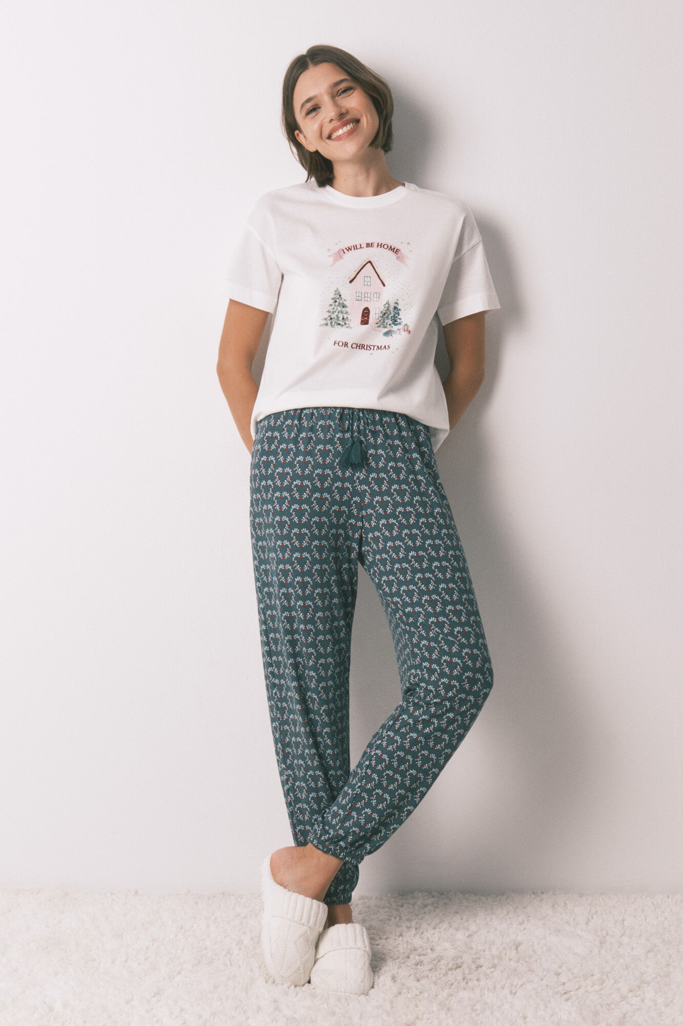 Women'secret Camiseta manga corta 100% algod&oacute;n blanco navidad