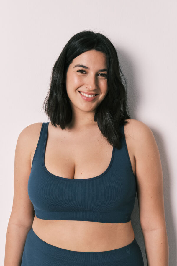 Women'secret Top liso sem costura azul azul