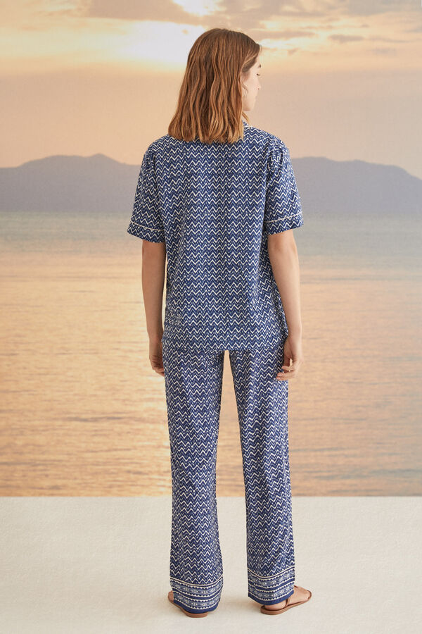 Womensecret Pijama camiseiro comprido ziguezague azul