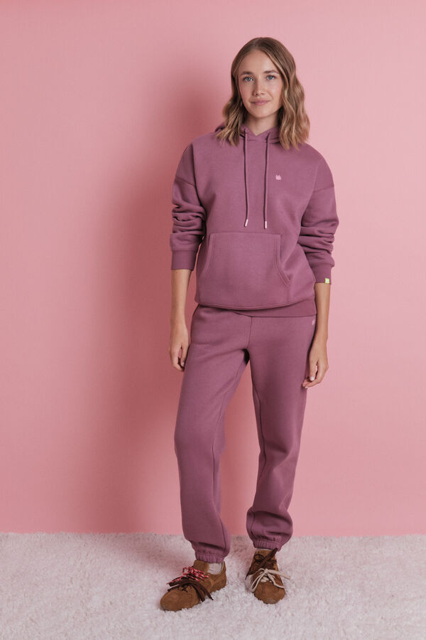 HI&BYE Sudadera capucha felpa rosa logo rosa
