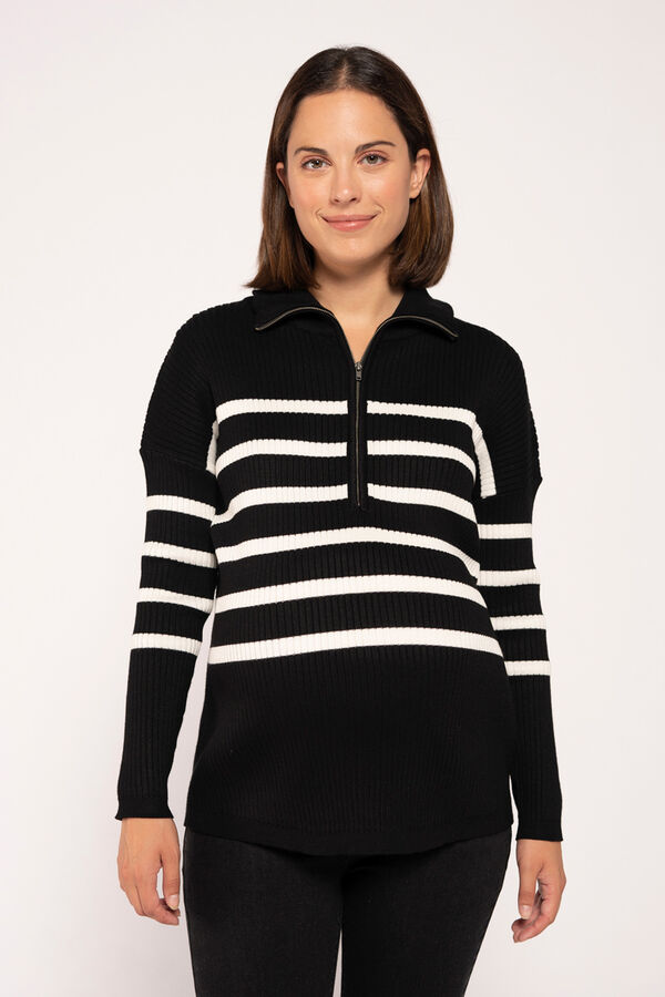 Ohma! Camisola às riscas para amamentação fecho-éclair maternity. preto