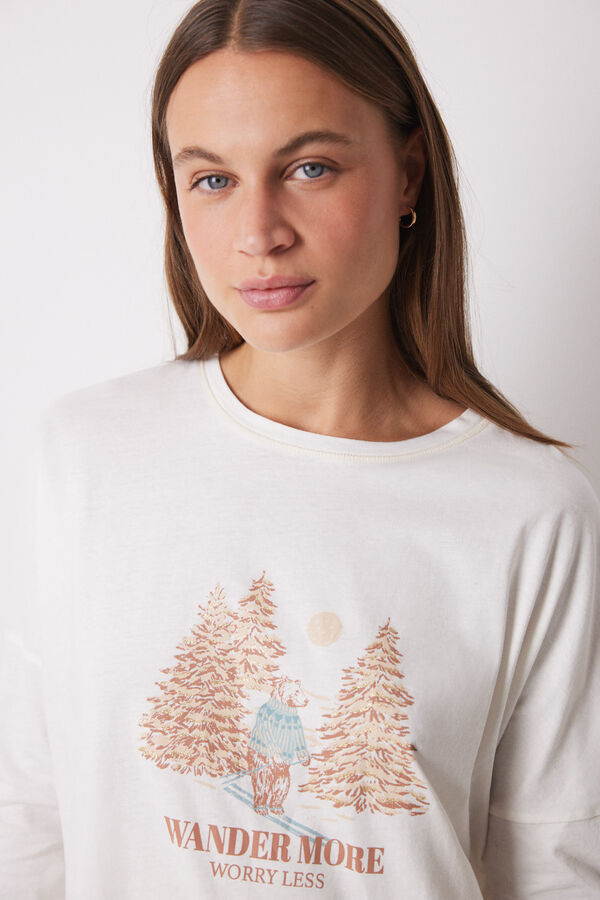 Women'secret Pijama longo 100% algod&atilde;o com estampado de Natal bege