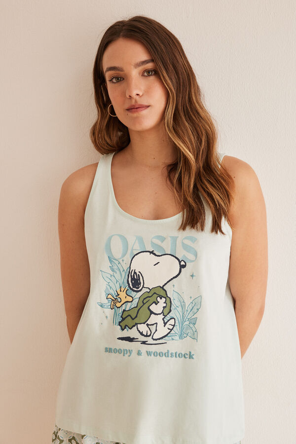 Women'secret Pijama 100% algod&oacute;n tirantes Snoopy verde