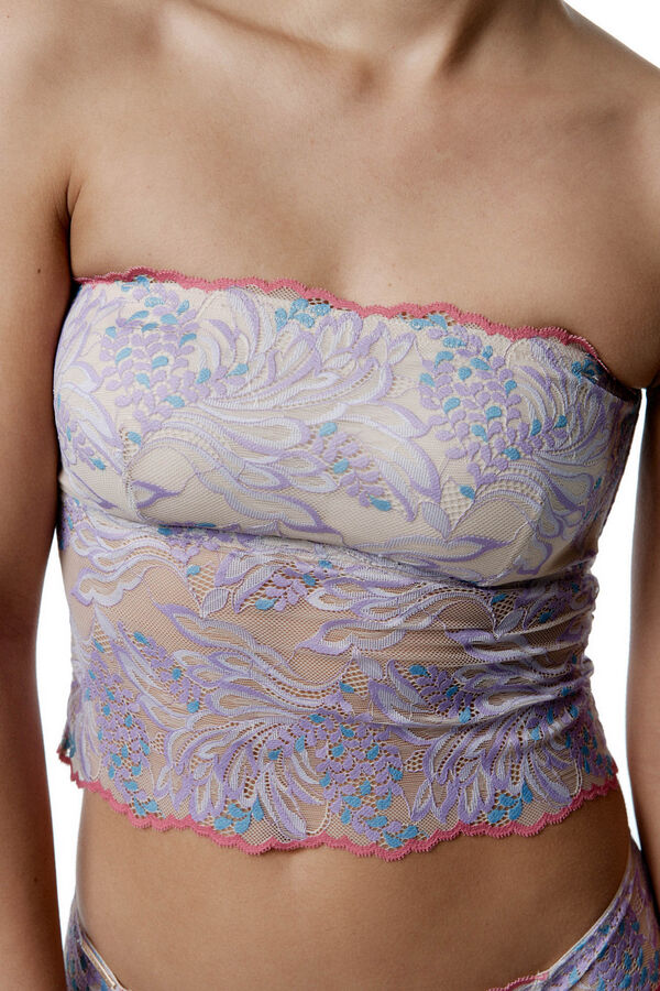 Black Limba de renda top Cropped de Renda Faye estampado