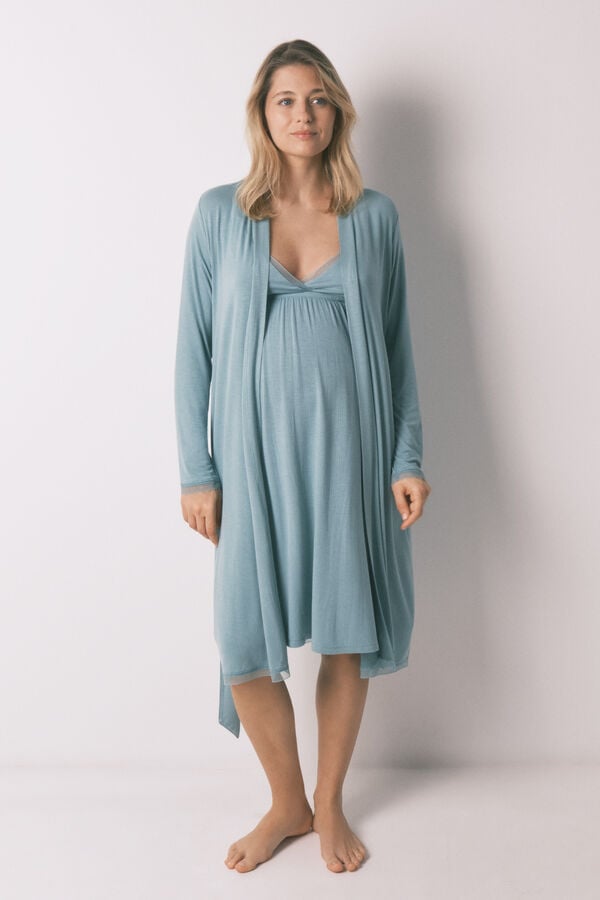 Women'secret Robe comprida maternity com cinto canelado verde verde