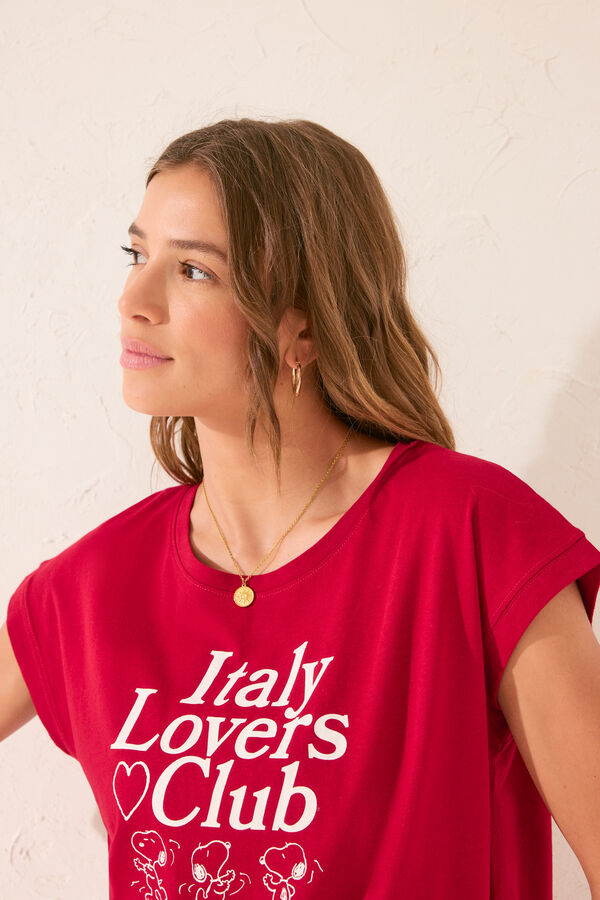 Women'secret T-shirt Snoopy vermelha de manga curta 100% algodão vermelho