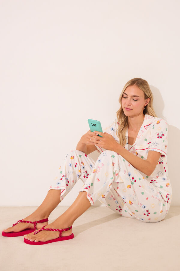 Women'secret Pijama camiseiro 100% algod&atilde;o branco bege