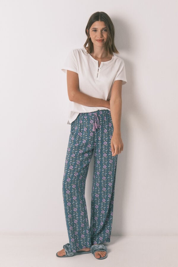 Women'secret Pantal&oacute;n largo viscosa print flores verde