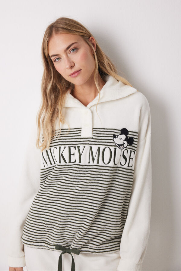 Women'secret Pijama largo polar Mickey Mouse rayas marfil