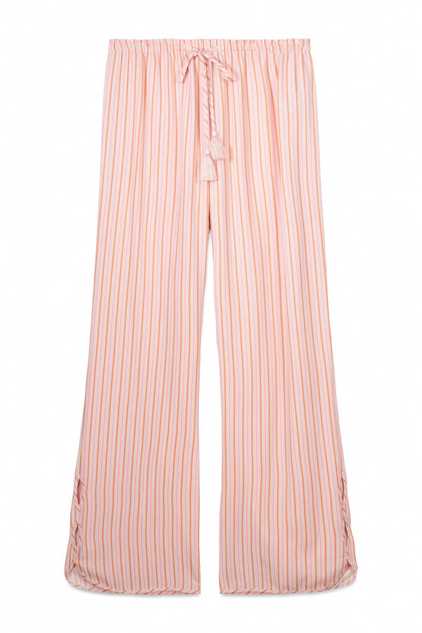 Women'secret Pantalón largo viscosa estampado rayas rosa