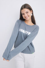 HI&BYE Camiseta 100% algod&oacute;n gris logo gris