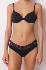 Women'secret Calcinha larga de renda renda de algod&atilde;o preto