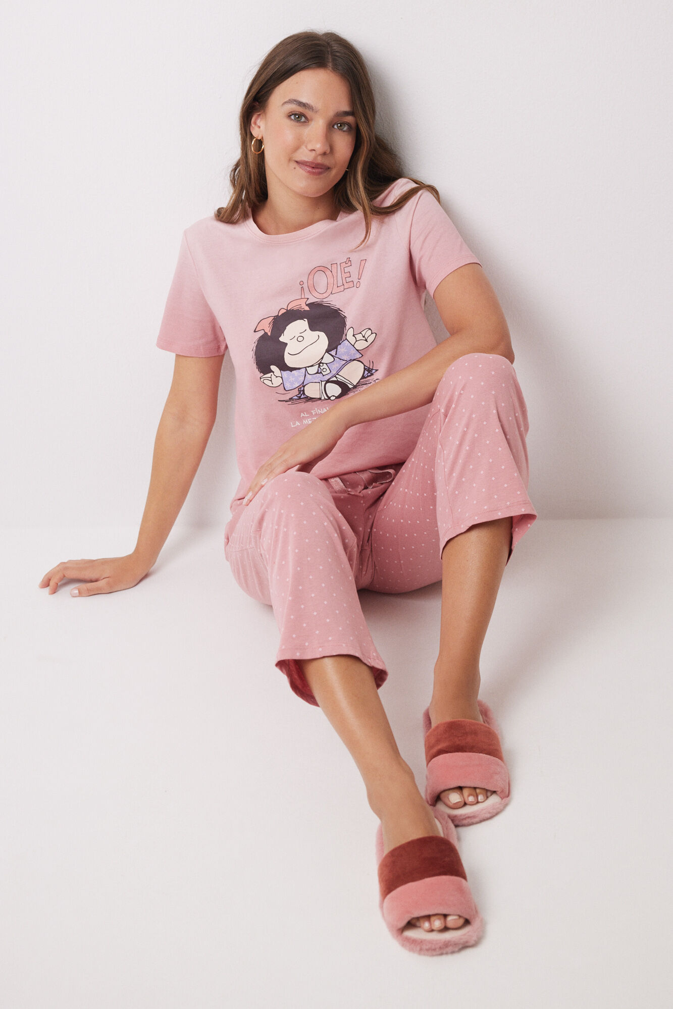 Women'secret Zapatilla casa abiertas Snoopy rosa