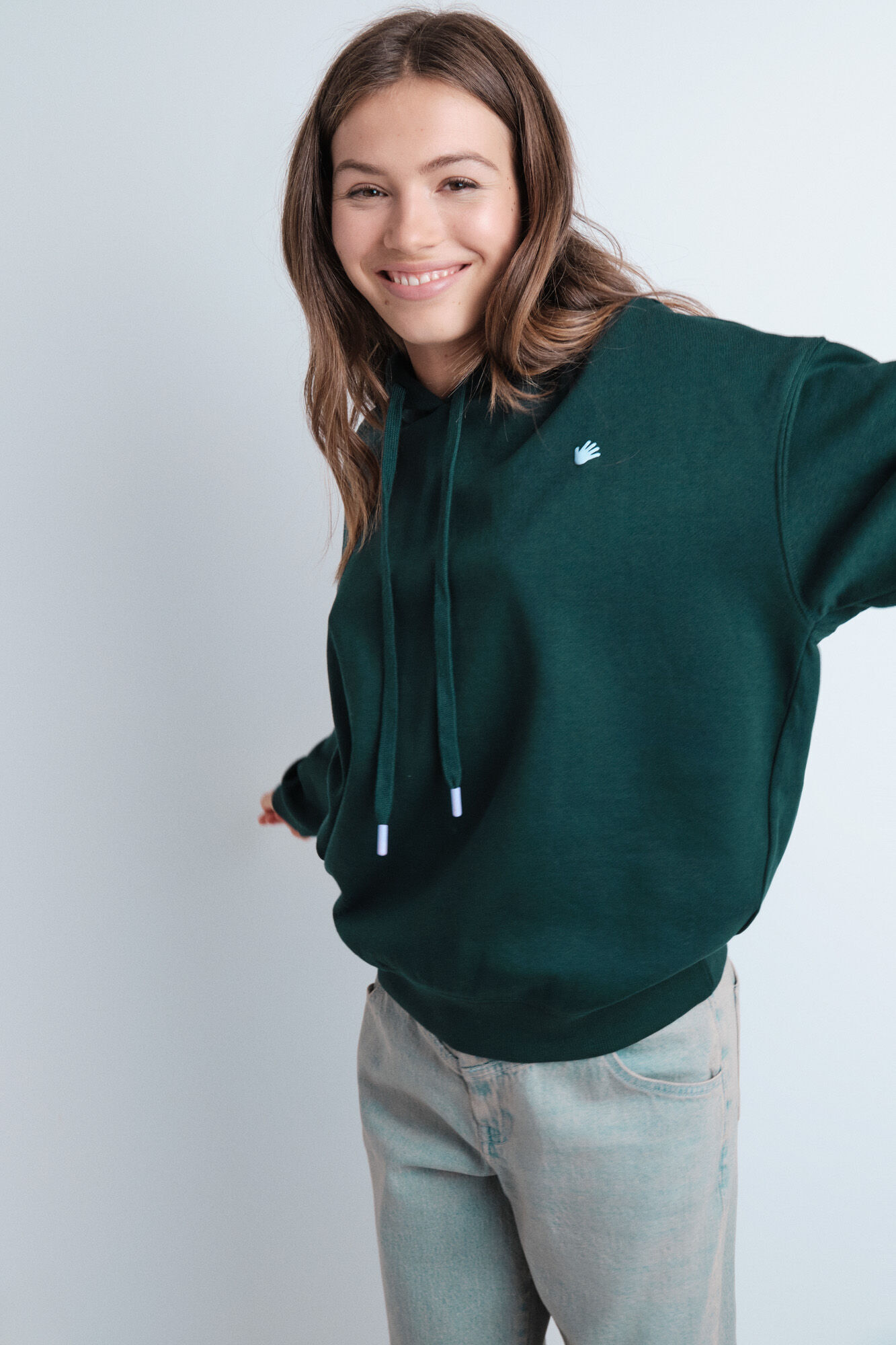 HI&BYE Sweatshirt com capuz de pel&uacute;cia verde