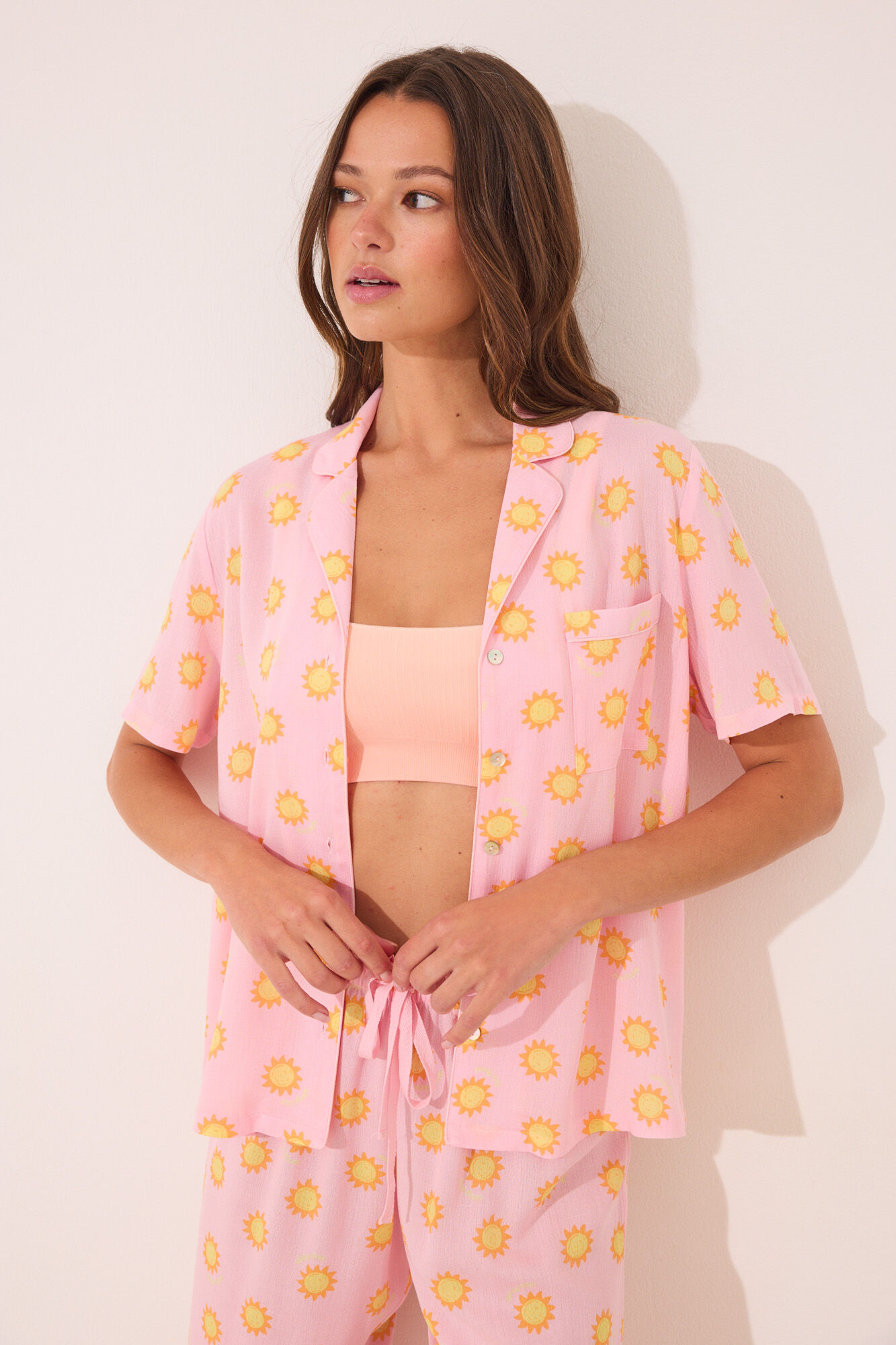 Women'secret Pijama camisero Capri viscosa rosa soles