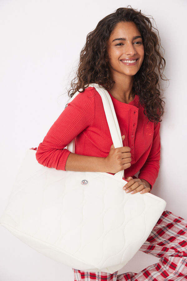 Women'secret Bolso blanco nylon acolchado marfil