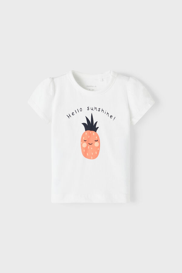 Womensecret Camiseta de bebé niña de manga corta con abertura en el hombro blanco
