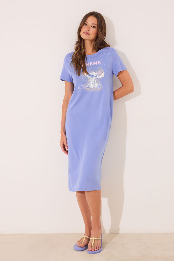 Women'secret Camisa de dormir midi de algod&atilde;o Lilo & Stitch azul