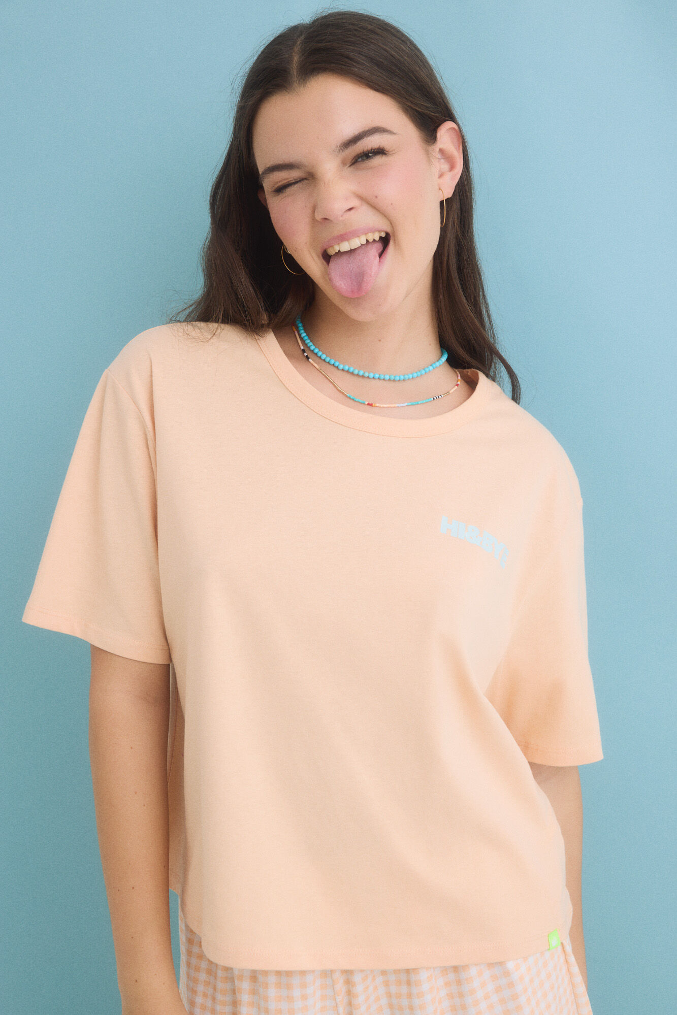 HI&BYE Pijama corto 100% algod&oacute;n naranja