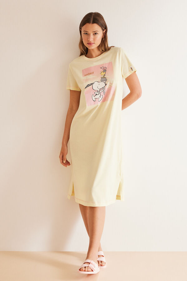 Women'secret Camis&oacute;n midi algod&oacute;n amarillo Snoopy estampado