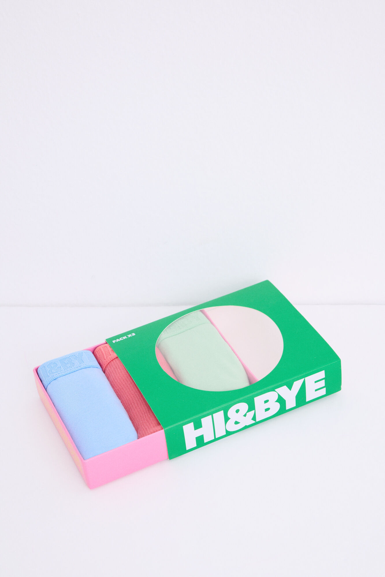 HI&BYE Pacote de 3 cuecas brasileiras azul, rosa, verde