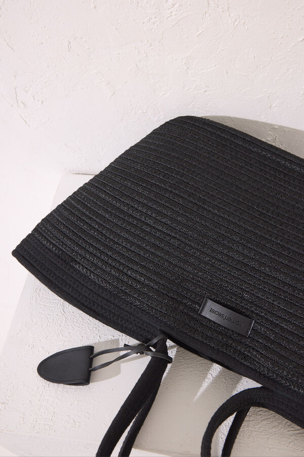 Women'secret Bolso capazo negro rafia negro