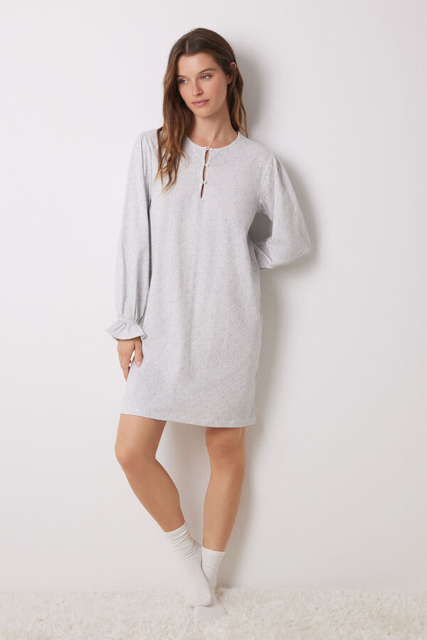 Women'secret Camisa de dormir curta estampada 100% algod&atilde;o branco