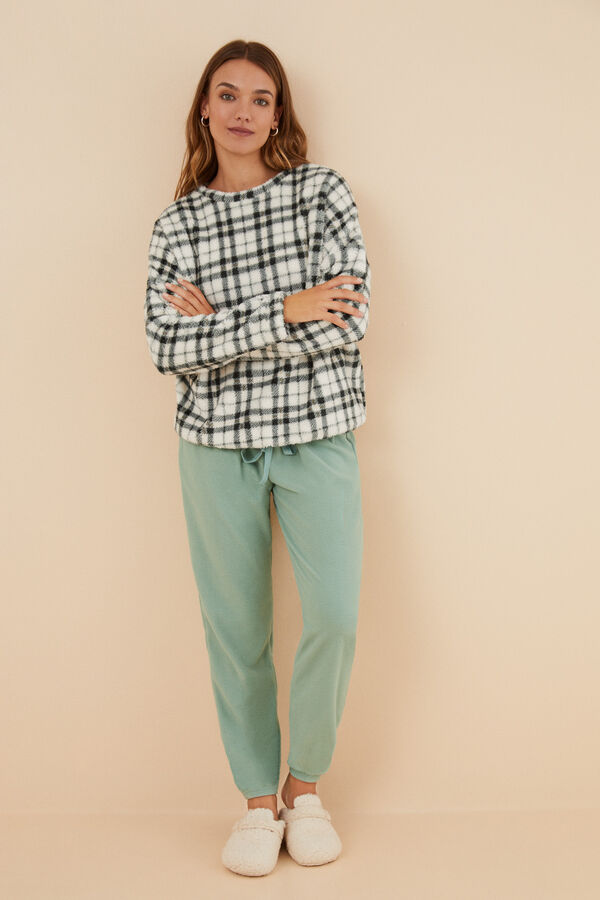 Women'secret Pijama polar xadrez verde estampado