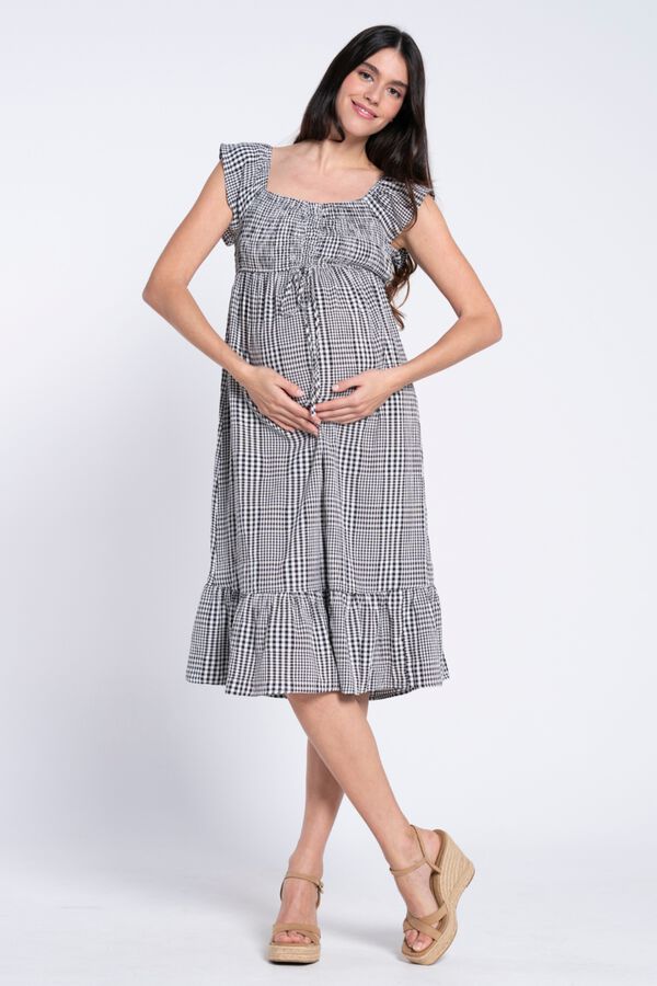 Ohma! Vestido vichy con smock en el pecho blanco