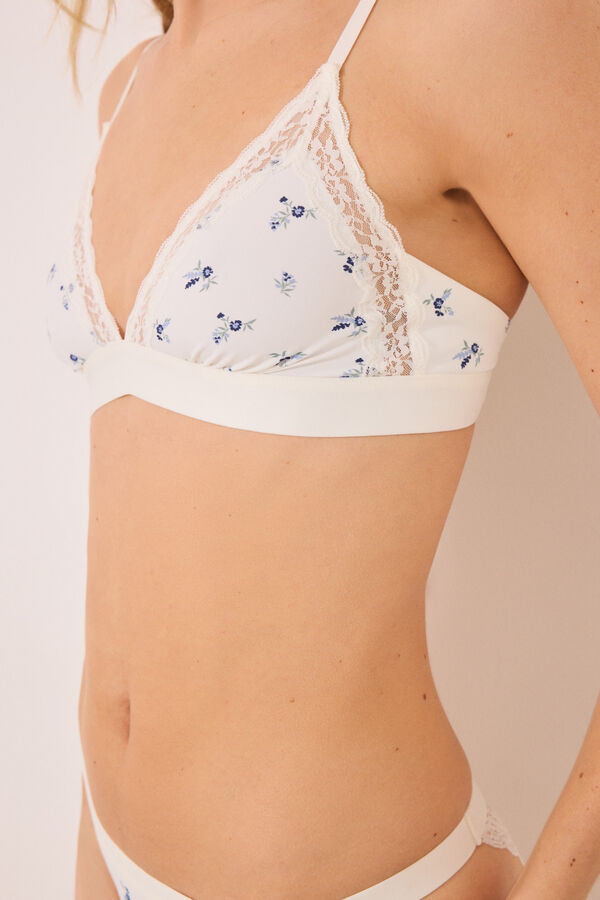 Women'secret Soutien triangular em microfibra NATURAL e renda branca bege