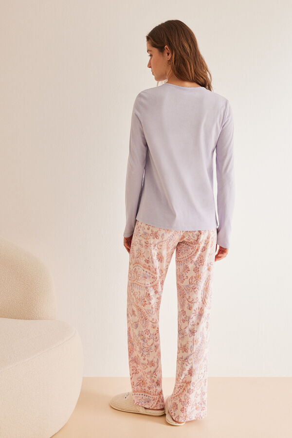 Women'secret Pijama largo 100% algod&oacute;n malva Paisley rosa