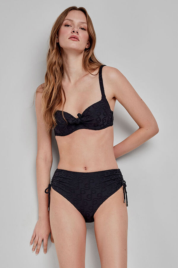 Gisela Cueca de biqu&iacute;ni alta com estampa geom&eacute;trica bege preto