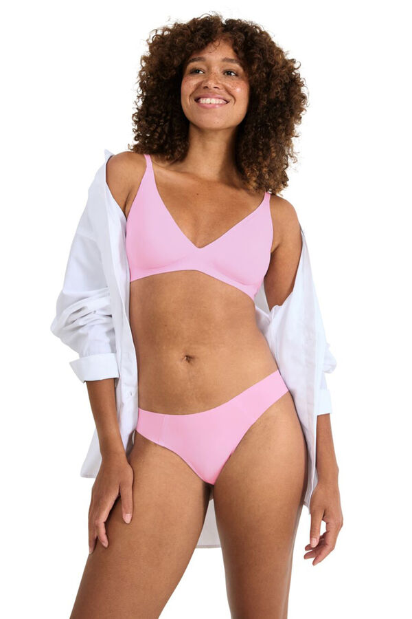 Sloggi Cueca tanga sem costura em microfibra rosa