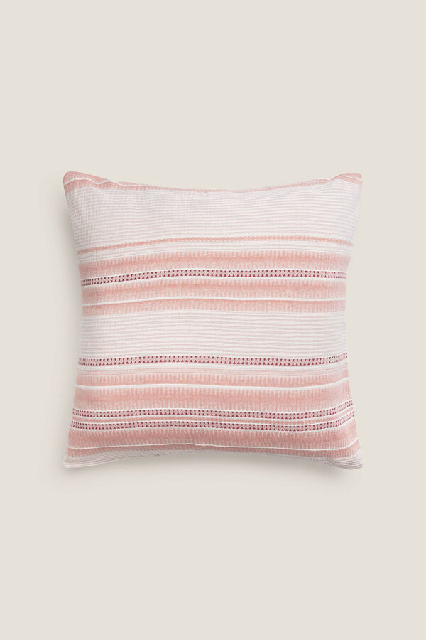 Textura Funda coj&iacute;n rayas algod&oacute;n percal 55x55cm. coral