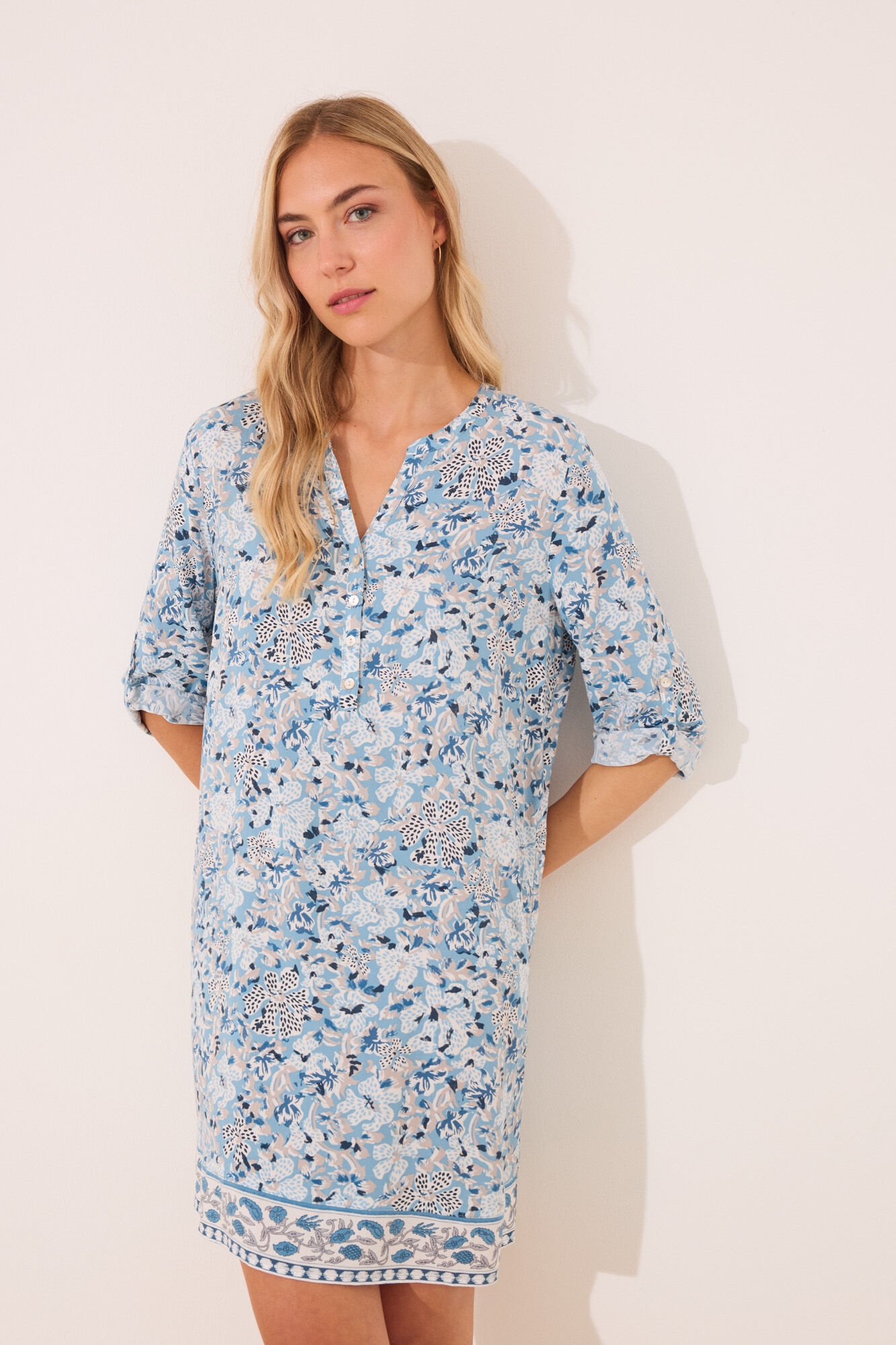 Women'secret Camisola curta de viscose com flores azuis