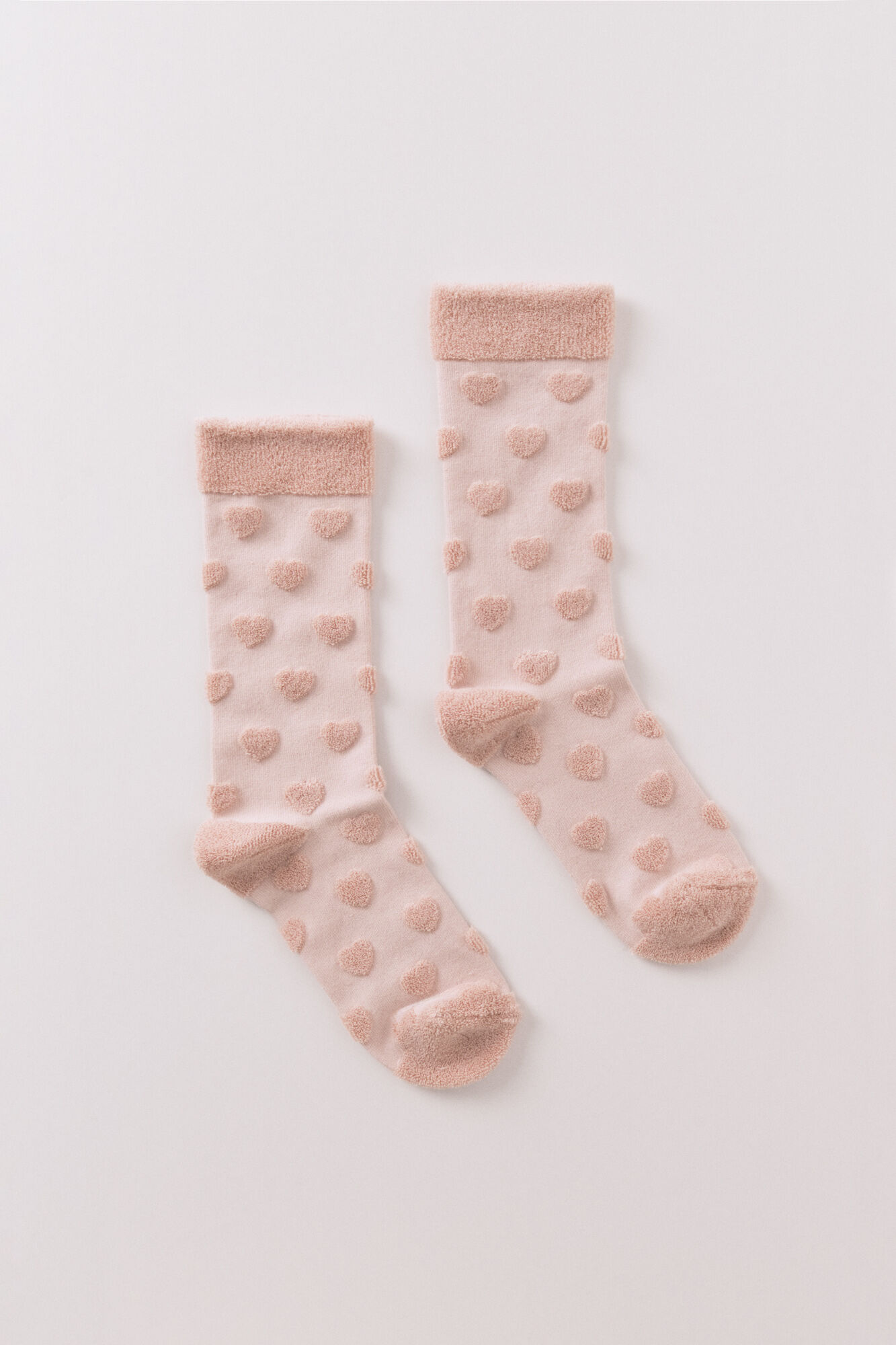 Women'secret Calcetines largos gris corazones relieve 