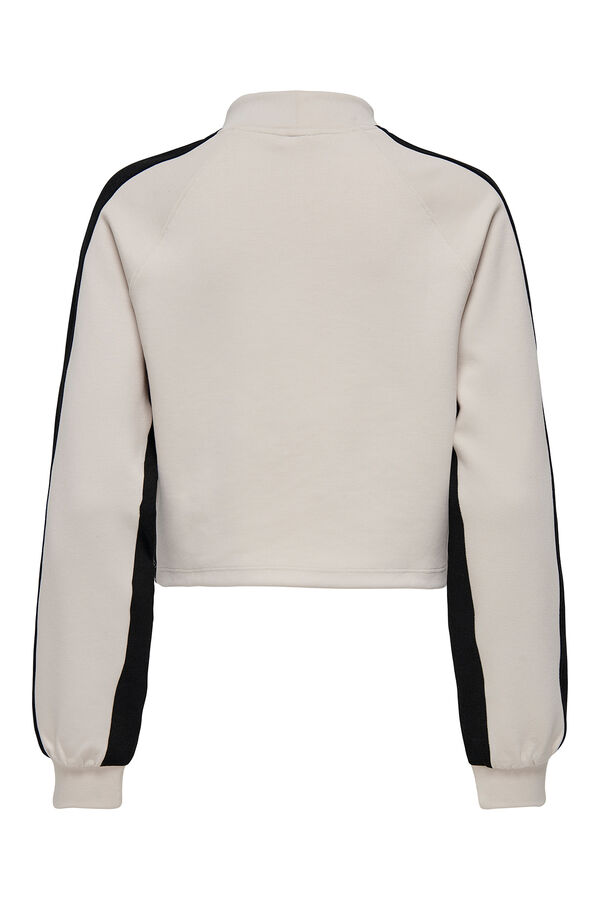 Only Play Sweatshirt bege curto de gola alta com tiras laterais pretas cinzento