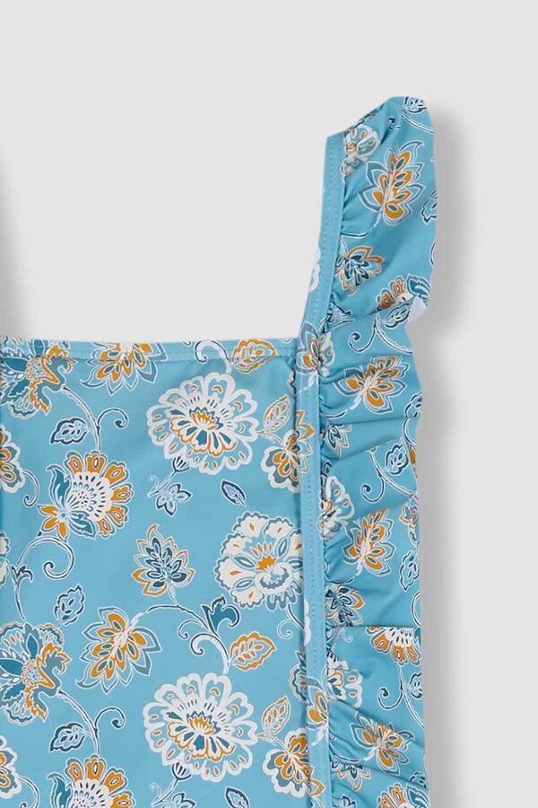 Gocco Ba&ntilde;ador estampado flores azul claro turquesa
