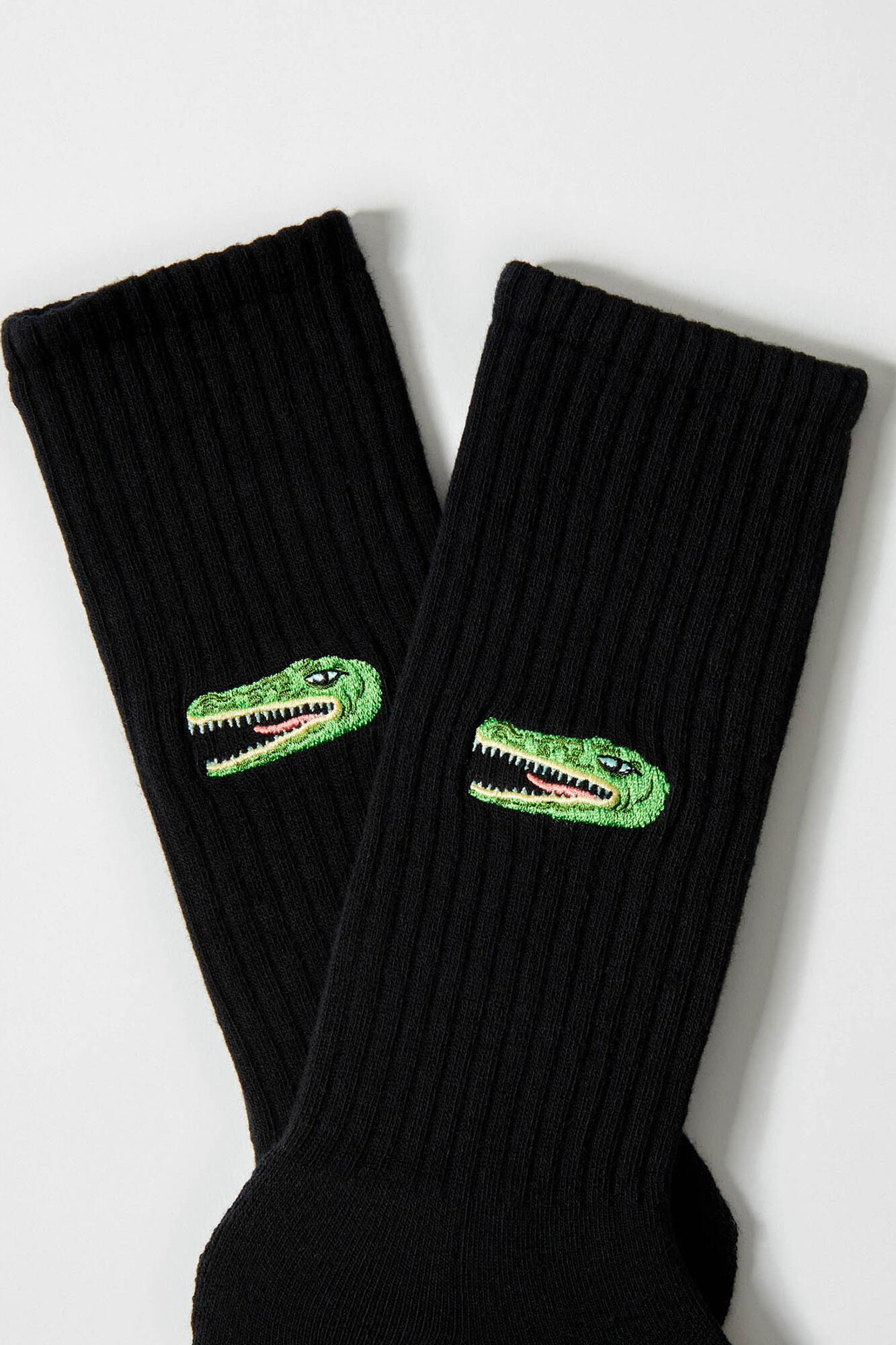 Besocks Meias altas pretas de algod&atilde;o org&acirc;nico com estampa de crocodilo