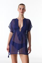 Penti Kaftan curto semitransparente azul