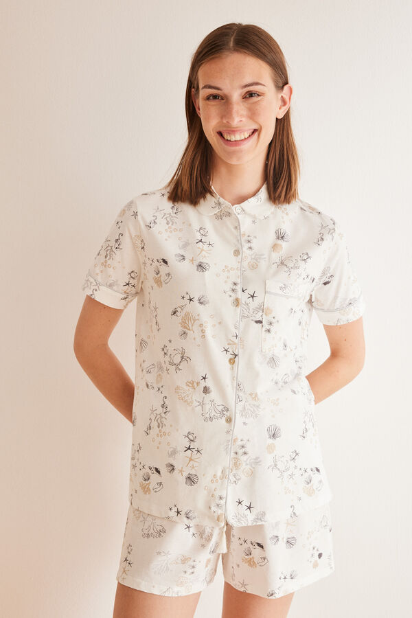 Women'secret Pijama camisero corto 100% algod&oacute;n mar blanco