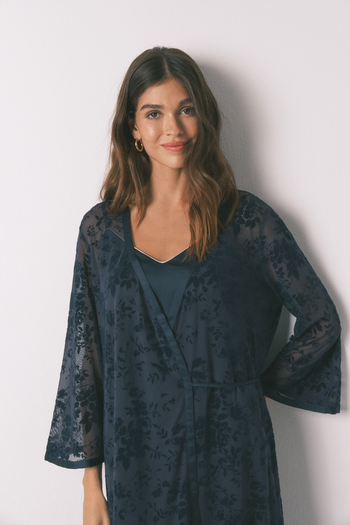 Women'secret Robe longo e solto de cetim azul