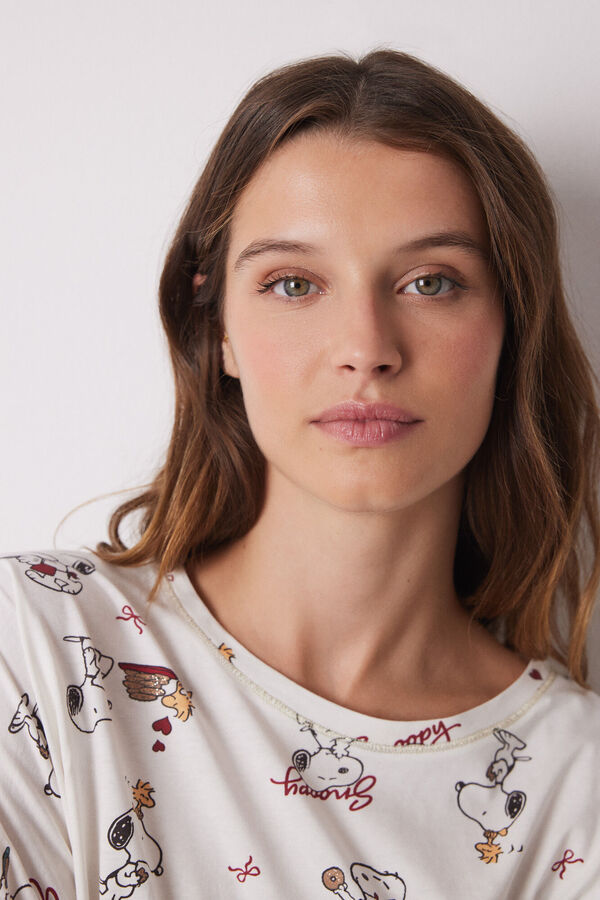 Women'secret Pijama largo 100% algodón Snoopy marfil