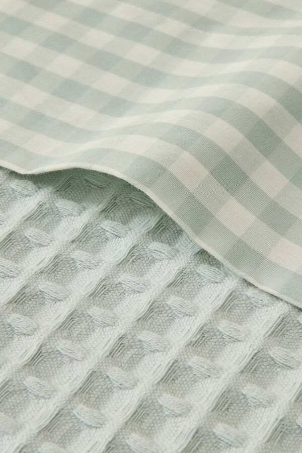 Textura S&aacute;bana algod&oacute;n cuadros vichy turquesa