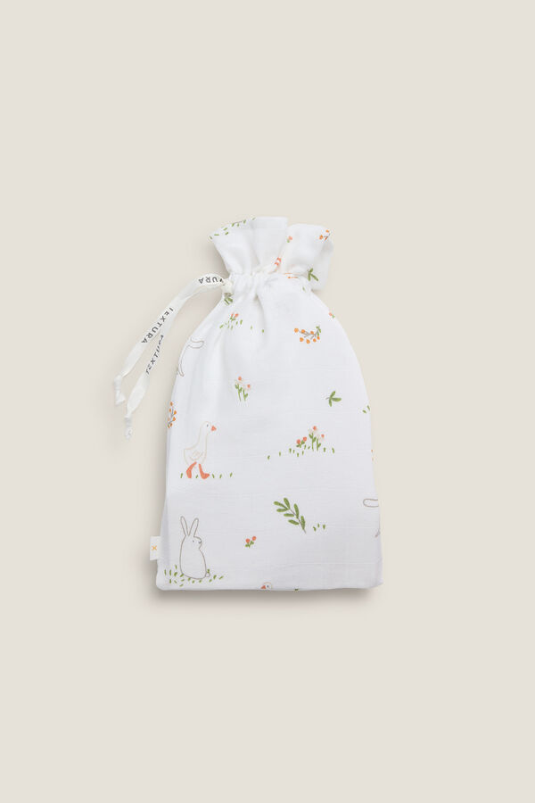 Textura Muselina gasa algod&oacute;n conejos blanco