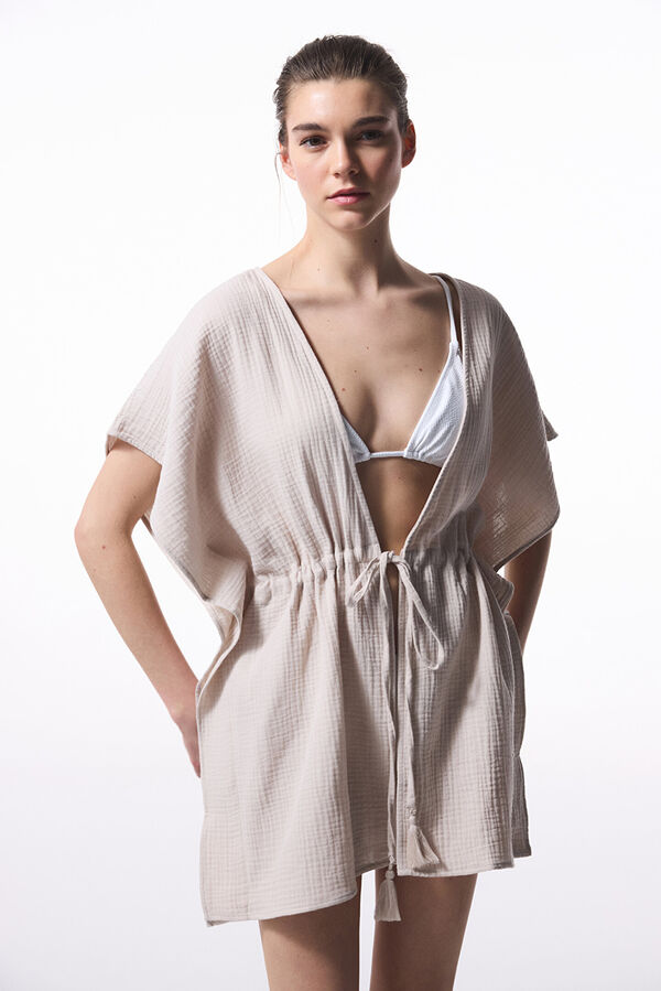 Penti Caftan de praia curto de pedra bege