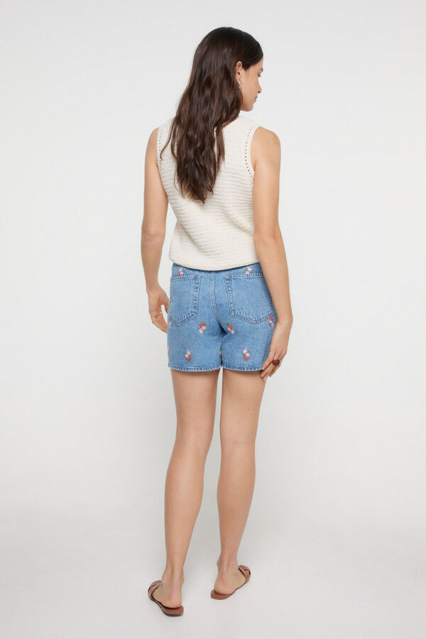 Pieces Short denim estampado floral azul