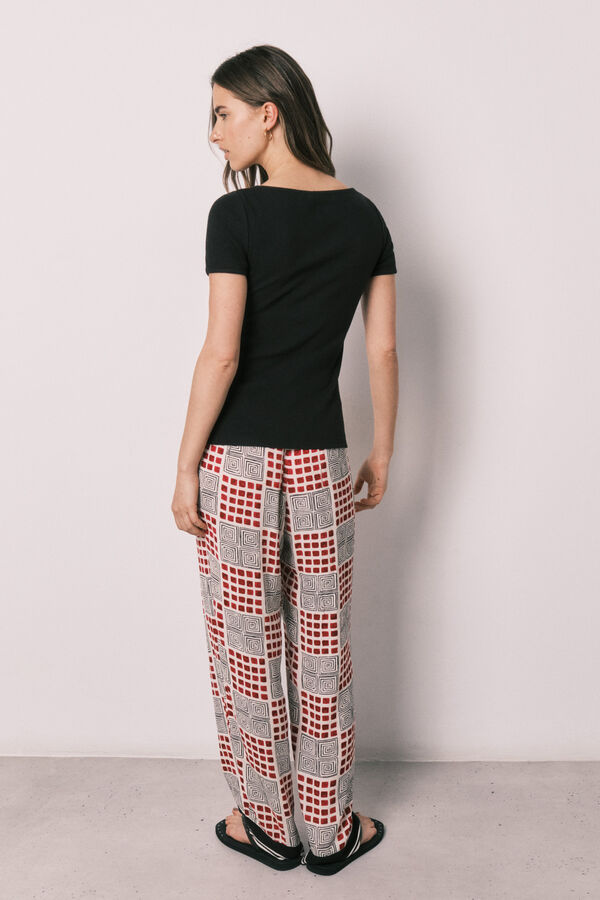 Women'secret Pijama comprido de manga curta em algod&atilde;o preto