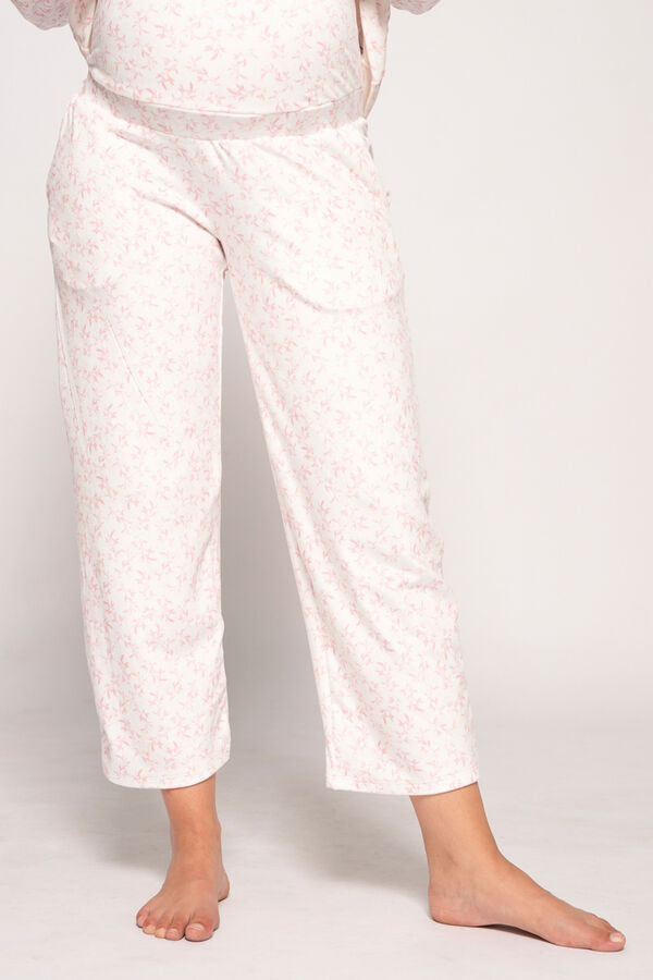 Womensecret Pijama de velour com flores maternity branco